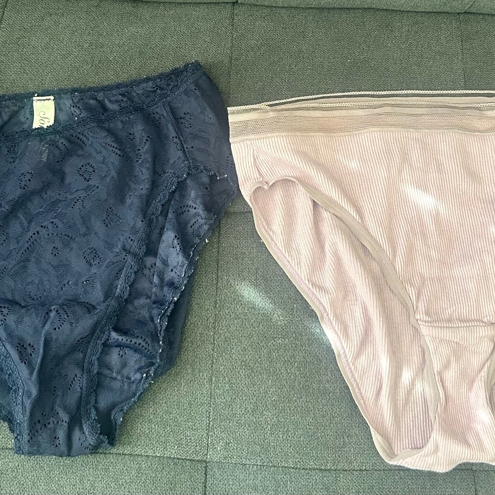Girls Lace and Ribbed Panties Set - Navy and Pink